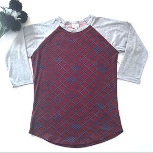 LuLaRoe Randy Tee Size Small Burgundy Blue Gray